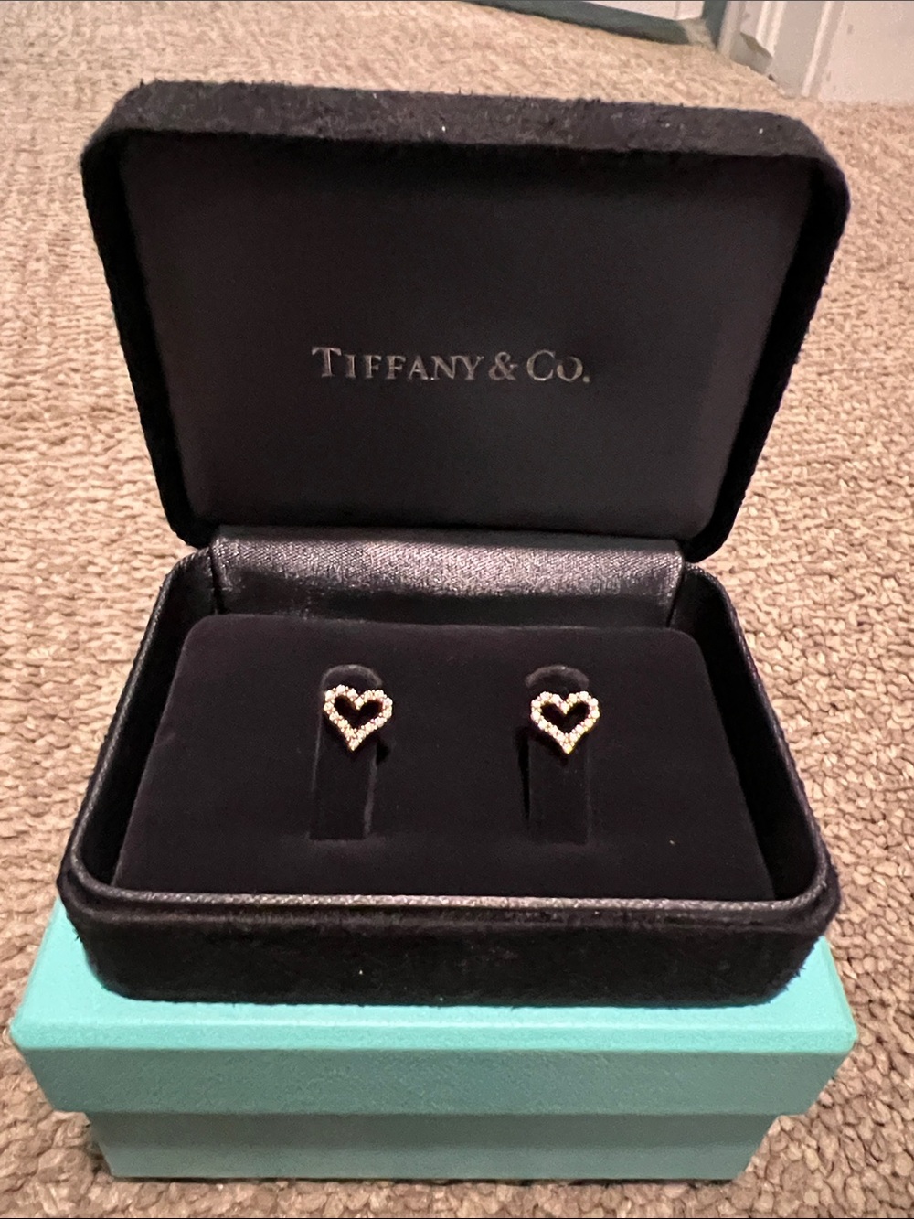 Tiffany & Co. Rose Gold Diamond Heart Stud Earrings